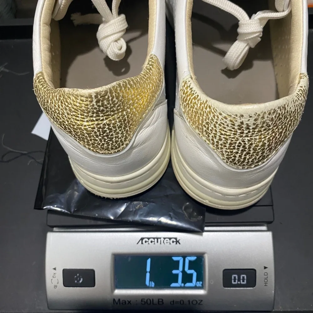 Geox Jayden B White Leather Sneakers Gold Detail Perforated Low Top Casual Shoes